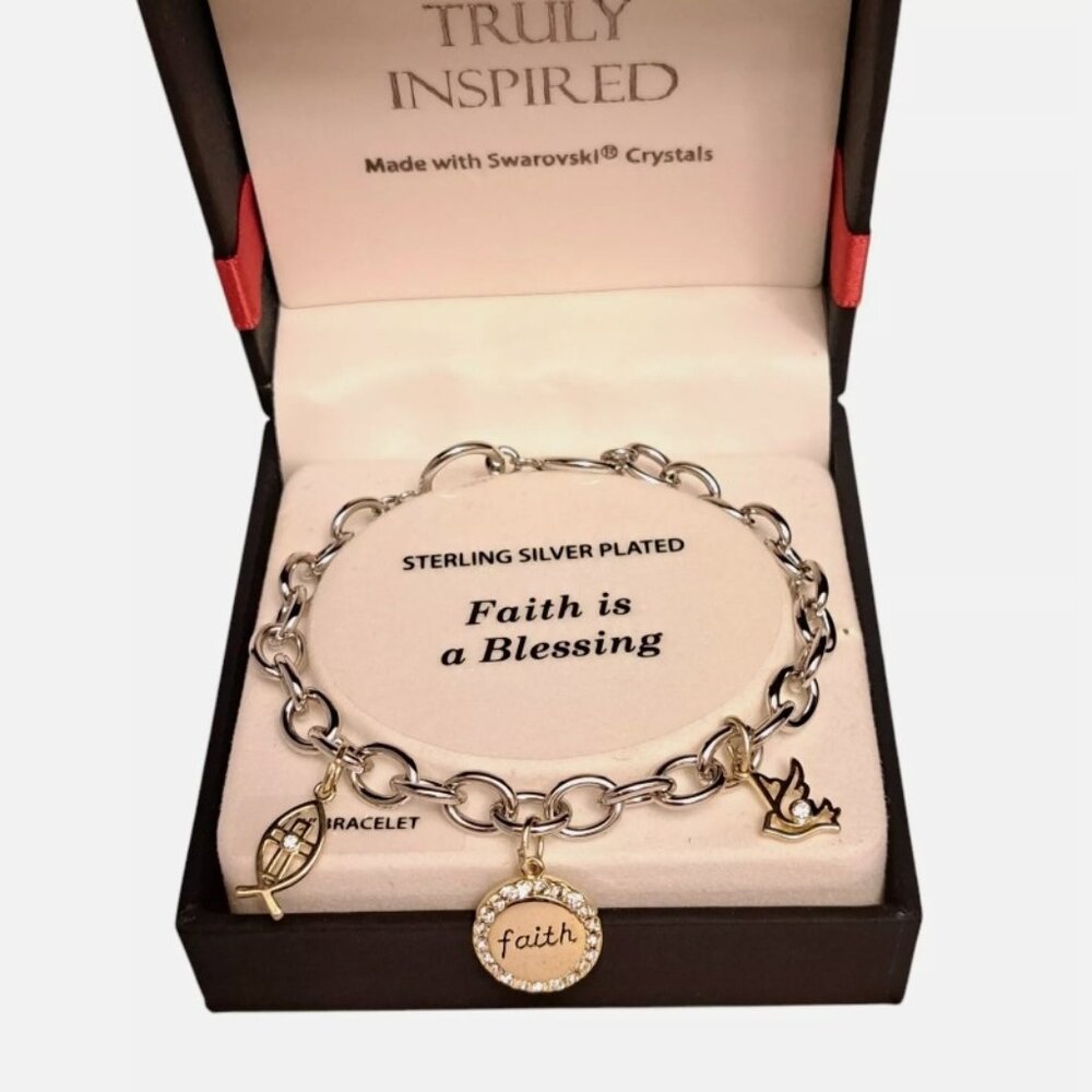 Faith Is Blessing Bracelet Silver Plated With Charms In A Gift Box
